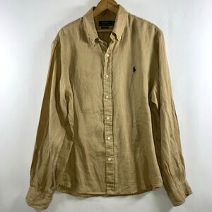 Polo Ralph Lauren Mens 100% Linen Button Shirt XL Tan Preppy Coastal  Ivy League